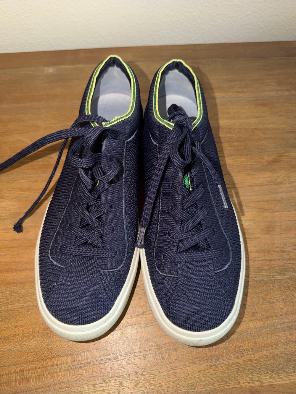 Rothy's Navy Knit Men's Sneakers with Lime Accent
